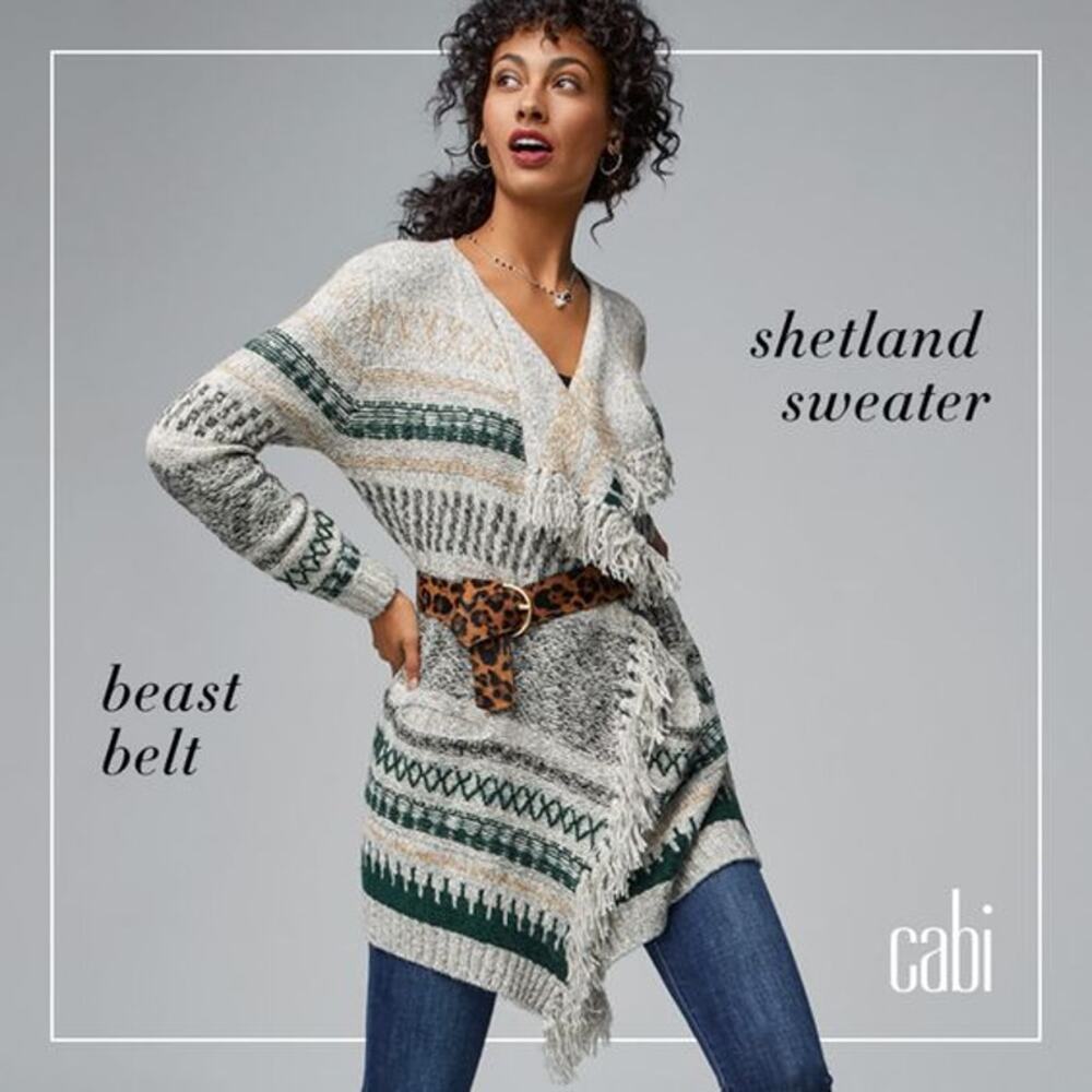 Cabi Shetland Fringe Long Open Front Sweater - image 1